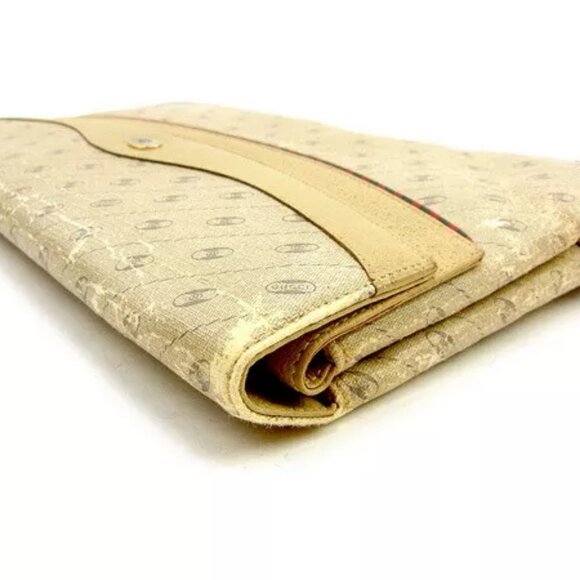 GUCCI Clutch Bag Double G Plate Beige ?~ Gray PVC ?~ Leather Authentic USED T038 - Picture 4 of 6